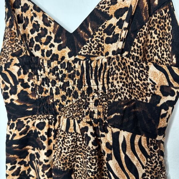 Urban Outfitters leopard Print V Neck Spaghetti Strap Tulip Hem Mini Dress Small - Picture 7 of 13